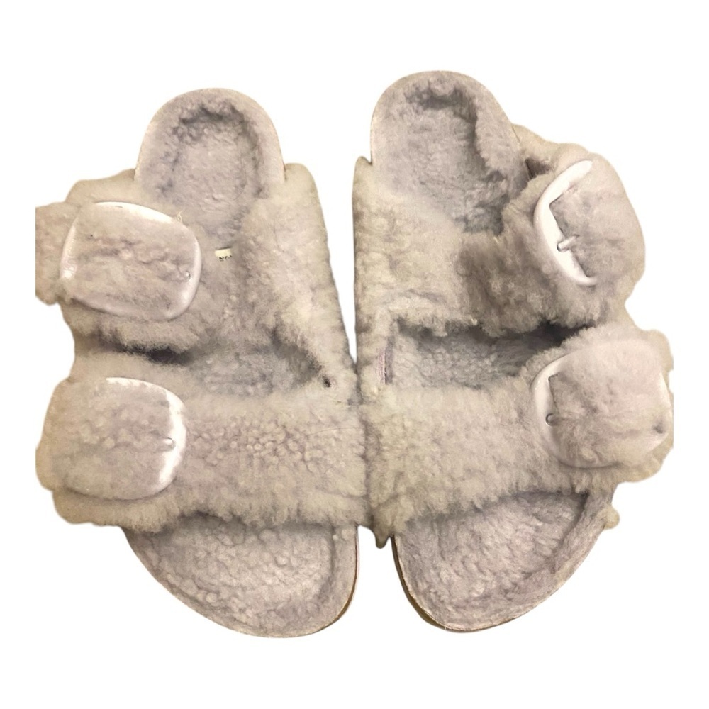 Birkenstock Teddy Sherpa Arizona Sandals Sz 38 Purple Cozy - Picture 3 of 6